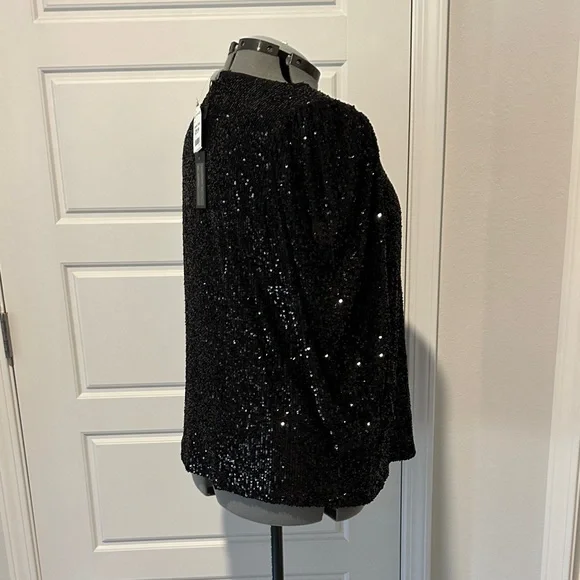 Elegant Black Sequin Blouse with three-quarter length sleeves - Picture 3 of 5